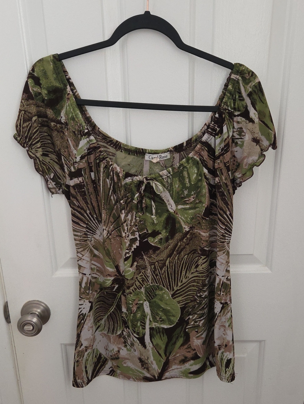 Carol Rose Green Brown Tropical Off-Shoulder Blouse
